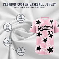 Light Pink White Star Graffiti Baseball Jersey 3