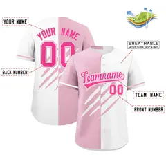 Light Pink White Tiger Claw Scratch Split Baseball Jersey 2