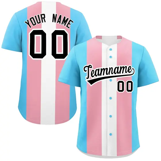 Light Pink White Transgender Pride Color Block Baseball Jersey