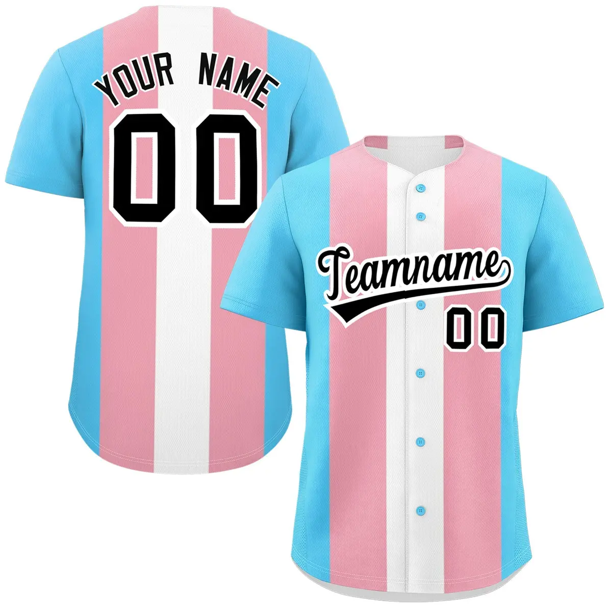 Light Pink White Transgender Pride Color Block Baseball Jersey