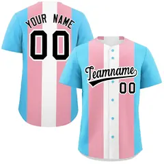 Light Pink White Transgender Pride Color Block Baseball Jersey 1