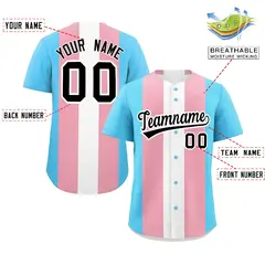 Light Pink White Transgender Pride Color Block Baseball Jersey 2