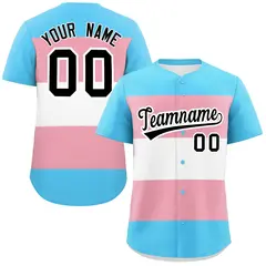 Light Pink White Transgender Pride Color Block Baseball Jersey 1