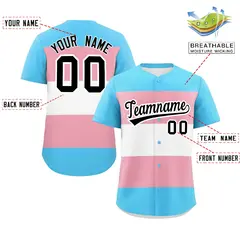 Light Pink White Transgender Pride Color Block Baseball Jersey 2