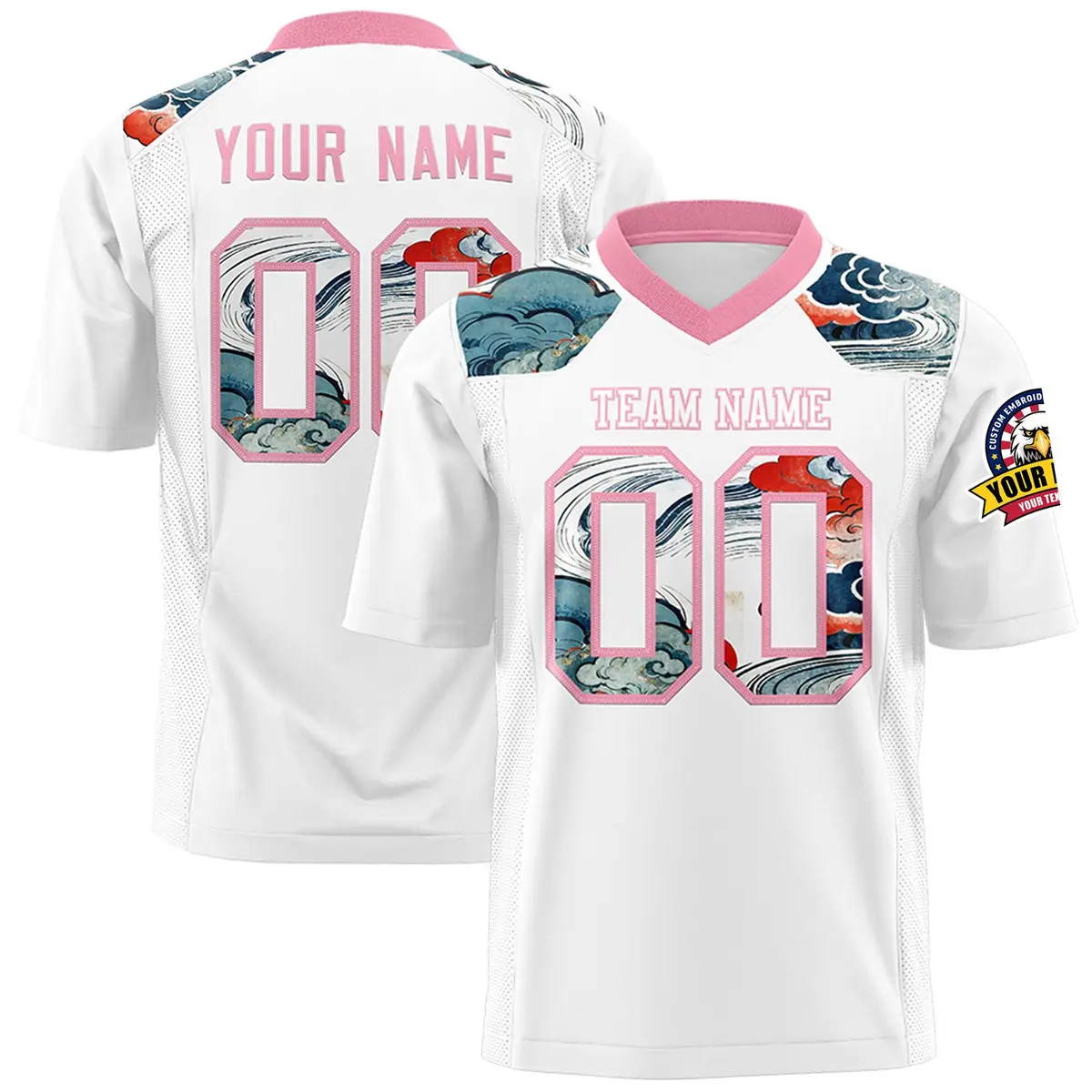 Light Pink White Ukiyo-e Auspicious Clouds Graffiti Football Jersey