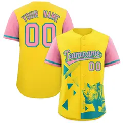 Light Pink Yellow Raptor Series Raglan Baseball Jersey 1