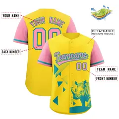 Light Pink Yellow Raptor Series Raglan Baseball Jersey 2