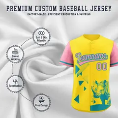 Light Pink Yellow Raptor Series Raglan Baseball Jersey 3