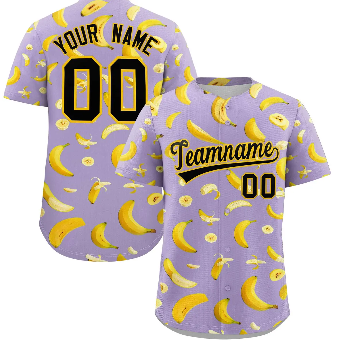 Light Purple Banana Graffiti Pattern Fashion Baseball Jersey