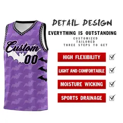 Light Purple Bat Pattern Halloween Basketball Jersey 2