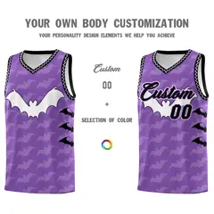 Light Purple Bat Pattern Halloween Basketball Jersey 3
