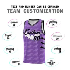 Light Purple Bat Pattern Halloween Basketball Jersey 4