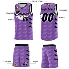 Light Purple Bat Pattern Halloween Basketball Jersey 5