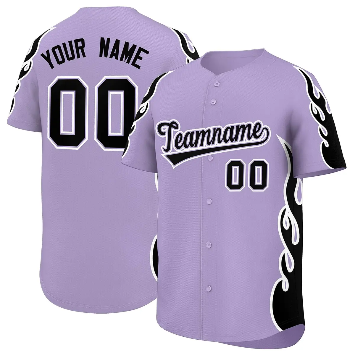 Light Purple Black Side Flame Outline Basketball Jersey