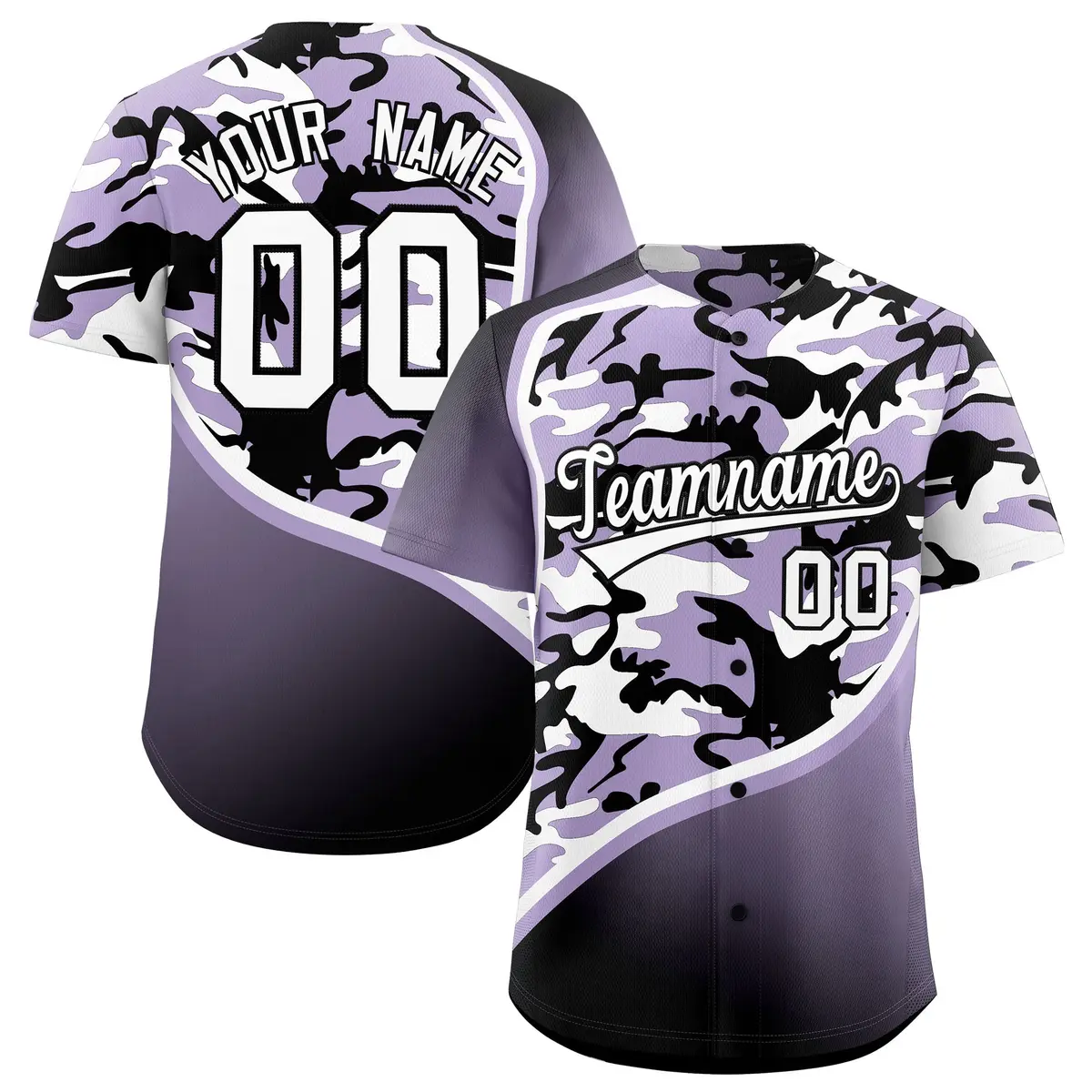 Light Purple Black White Camo Gradient Baseball Jersey
