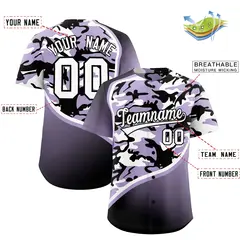 Light Purple Black White Camo Gradient Baseball Jersey 2