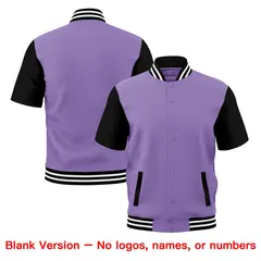 Light Purple Black White Full-Snap Short Sleeve Varsity Jacket 7