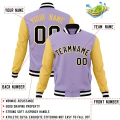 Light Purple Black-White Raglan Sleeves Varsity Full-Snap Letterman Jacket 4