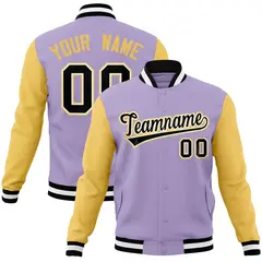 Light Purple Black-White Raglan Sleeves Varsity Full-Snap Letterman Jacket 1