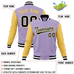 Light Purple Black-White Raglan Sleeves Varsity Full-Snap Letterman Jacket 4