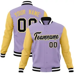 Light Purple Black-White Raglan Sleeves Varsity Full-Snap Letterman Jacket 1