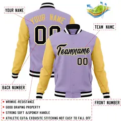 Light Purple Black-White Raglan Sleeves Varsity Full-Snap Letterman Jacket 4