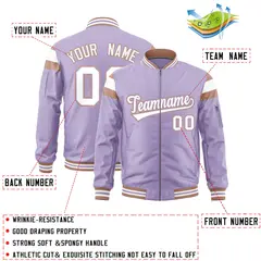 Light Purple Coffee Brown White Full-Zip Shoulder Block Varsity Letterman Bomber Jacket 2