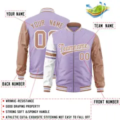 Light Purple Coffee Brown-White Stripe Varsity Letterman Bomber Jacket 2