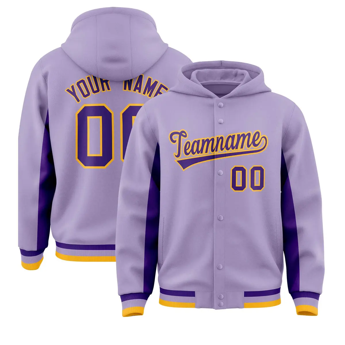 Light Purple Color Block Varsity Letterman Hoodie Jacket
