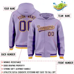 Light Purple Color Block Varsity Letterman Hoodie Jacket 4