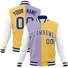 Light Purple Cream-Navy Two Tone Split Varsity Full-Snap Letterman Jacket 1