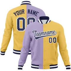 Light Purple Cream-Navy Two Tone Split Varsity Full-Snap Letterman Jacket 1