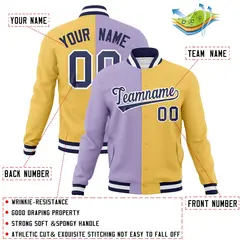 Light Purple Cream-Navy Two Tone Split Varsity Full-Snap Letterman Jacket 4