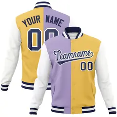 Light Purple Cream-Navy Two Tone Split Varsity Full-Snap Letterman Jacket 1