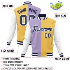 Light Purple Cream-Navy Two Tone Split Varsity Full-Snap Letterman Jacket 4