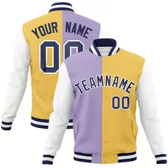 Light Purple Cream-Navy Two Tone Split Varsity Full-Snap Letterman Jacket 1