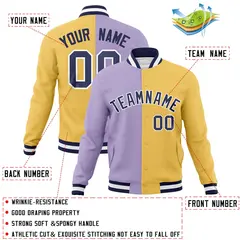 Light Purple Cream-Navy Two Tone Split Varsity Full-Snap Letterman Jacket 4