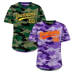 Light Purple Dark Green Camo Reversible Pullover Baseball Jersey