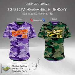 Light Purple Dark Green Camo Reversible Pullover Baseball Jersey 2
