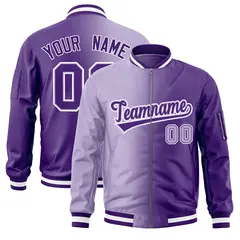 Light Purple Full-Zip Gradient Letterman Bomber Jacket