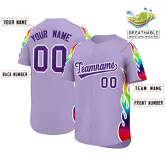 Light Purple Graffiti Multicolored Flames Baseball Jersey 2