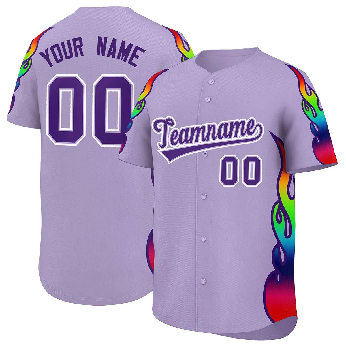 Light Purple Graffiti Multicolored Flames Baseball Jersey