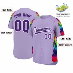 Light Purple Graffiti Multicolored Flames Baseball Jersey 2