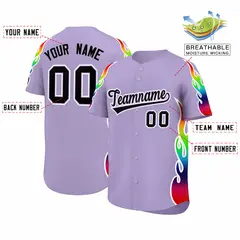 Light Purple Graffiti Multicolored Flames Baseball Jersey 2