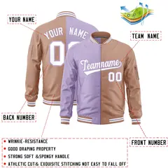 Light Purple Light Brown Two Tone Split Varsity Letterman Bomber Jacket 2