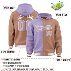 Light Purple Light Brown Two Tone Split Varsity Letterman Hoodie Jacket 4