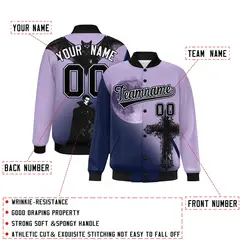Light Purple Navy Black Halloween Skeleton Graffiti Varsity Jacket 2