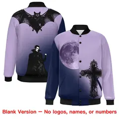 Light Purple Navy Black Halloween Skeleton Graffiti Varsity Jacket 8