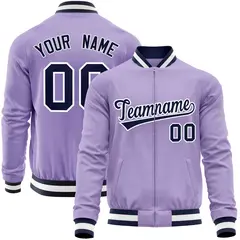 Light Purple Navy Full-Zip Varsity Letterman Baseball Jacket 1