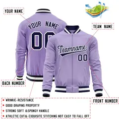 Light Purple Navy Full-Zip Varsity Letterman Baseball Jacket 4